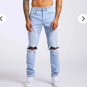 Legend London Light Wash Slim Fit Distressed Men's Jeans